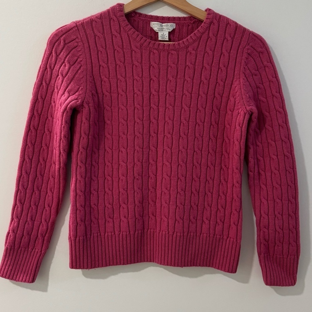 Petite Sophisticate Cable Knit 100% Merino Wool Sweater Small